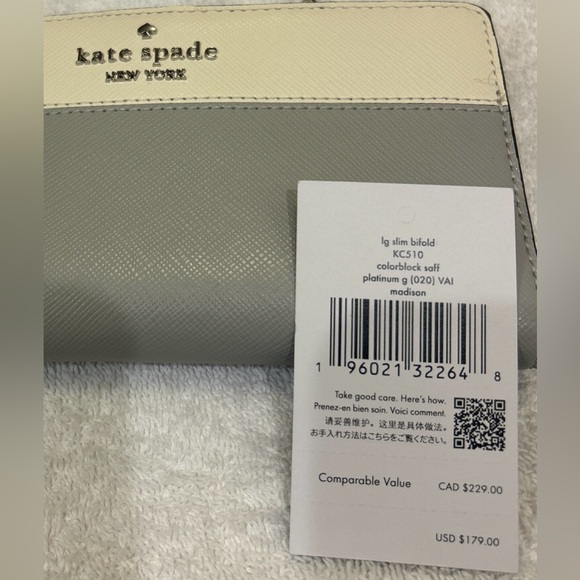 NWT Kate Spade Madison Large Slim Bifold Wallet - Platinum - Picture 2 of 4